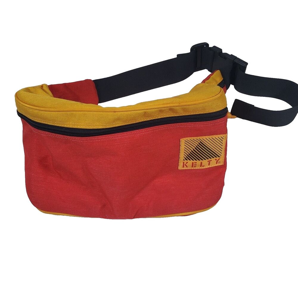 VTG Kelty Fanny Pack Unisex Red Yellow Oversized Daypack Camping Hiking Unlined